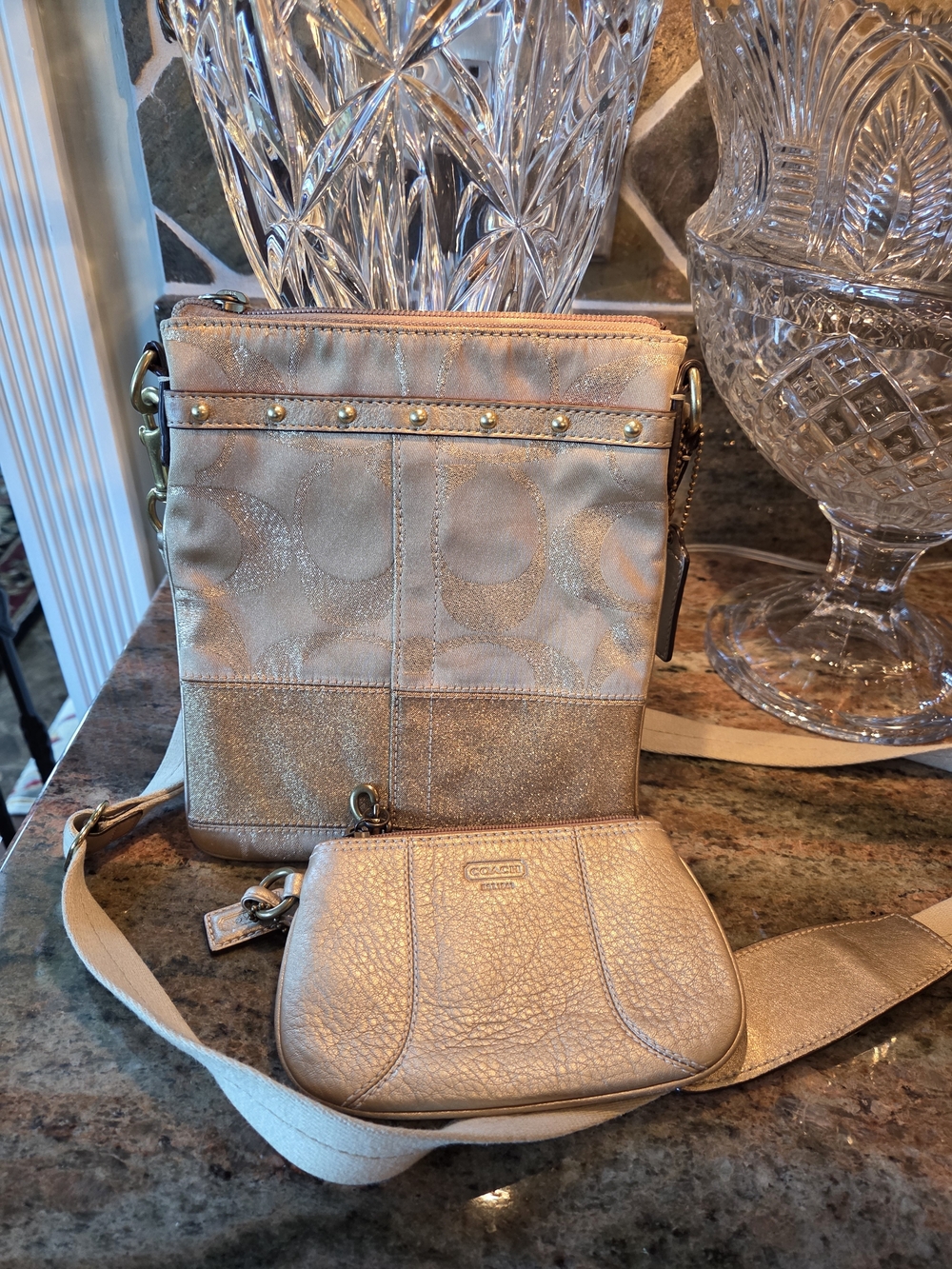 Coach Metallic Gold Crossbody Set with Wristlet